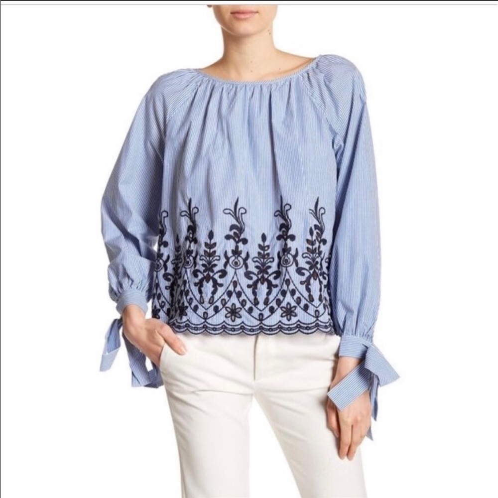 COPY - Catharine malandrino striped embroidered blouse great for Easter flowers